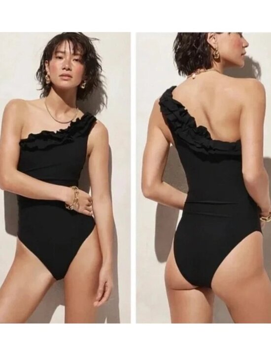 J. Crew Other - J. CREW One-Piece One Ruffled Shoulder Black Swimsuit - Sz 6 - NEW NWT